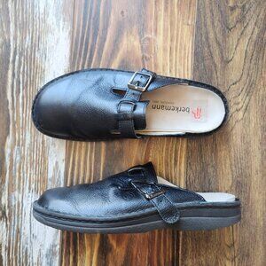 Berkemann Berkoflex Calfskin Leather Clog Mule Slipper Adjustable Buckle Black